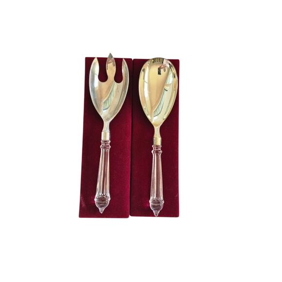 International Silver Co Serving Fork Spoon Set Boxed Silver Plate Large Salad - Picture 1 of 9